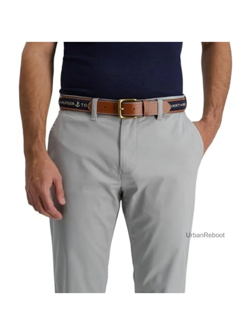 Fabric Inlay Casual Belt with Gold Harness Buckle
